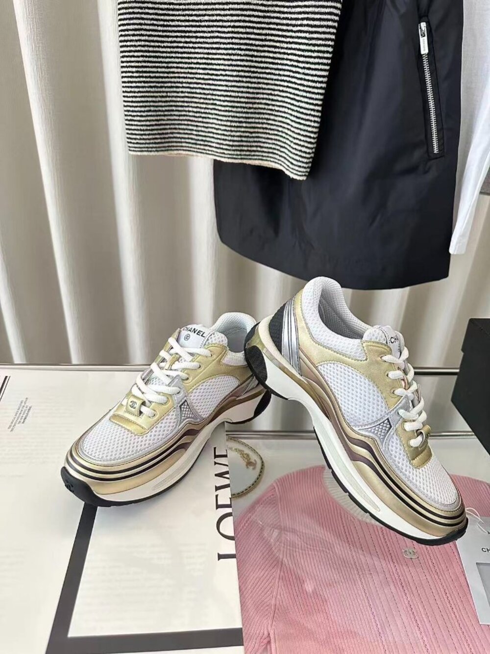 🎗️Chanel Mesh and Gold Calfskin Chunky Dad Sneakers - Picture 4 of 4